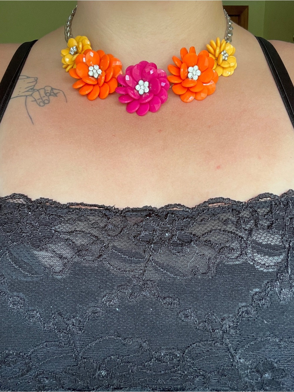 Multicolor Floral Statement Necklace - Vibrant Pink, Orange & Yellow